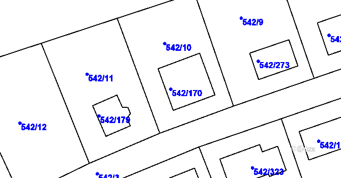 Parcela st. 542/170 v KÚ Lhota u Dobřan, Katastrální mapa