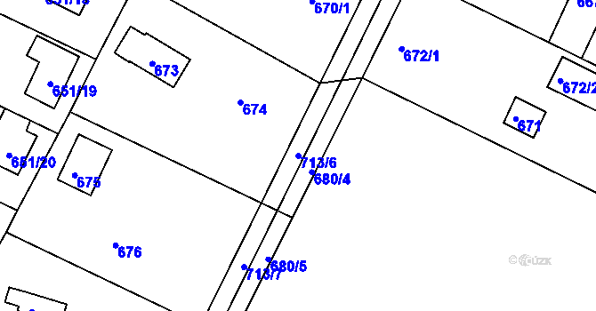 Parcela st. 713/6 v KÚ Lhota u Dobřan, Katastrální mapa