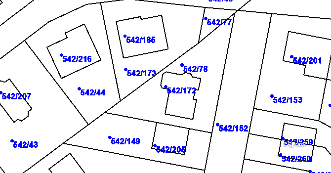 Parcela st. 542/172 v KÚ Lhota u Dobřan, Katastrální mapa