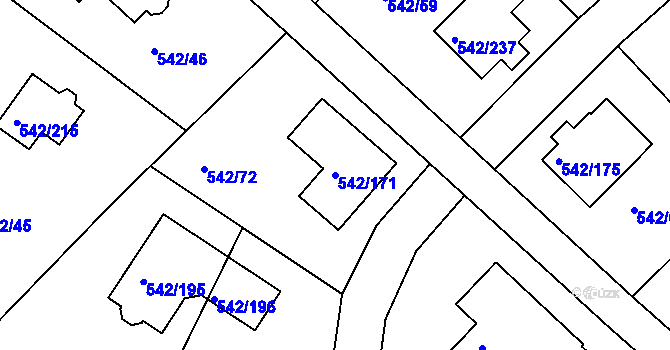 Parcela st. 542/171 v KÚ Lhota u Dobřan, Katastrální mapa