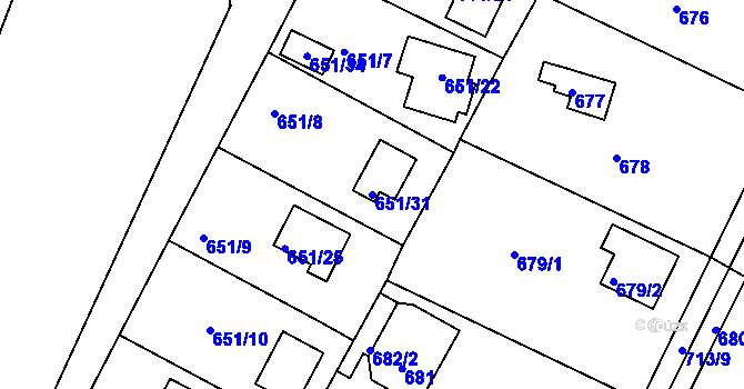 Parcela st. 651/31 v KÚ Lhota u Dobřan, Katastrální mapa