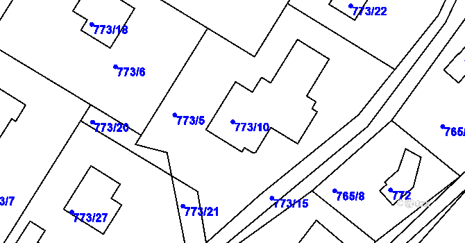 Parcela st. 773/10 v KÚ Lhota u Dobřan, Katastrální mapa