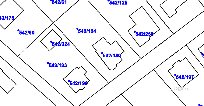 Parcela st. 542/180 v KÚ Lhota u Dobřan, Katastrální mapa