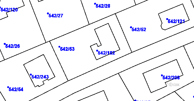 Parcela st. 542/182 v KÚ Lhota u Dobřan, Katastrální mapa