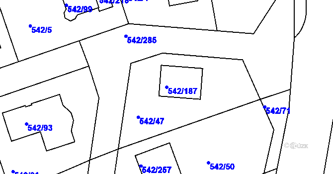 Parcela st. 542/187 v KÚ Lhota u Dobřan, Katastrální mapa