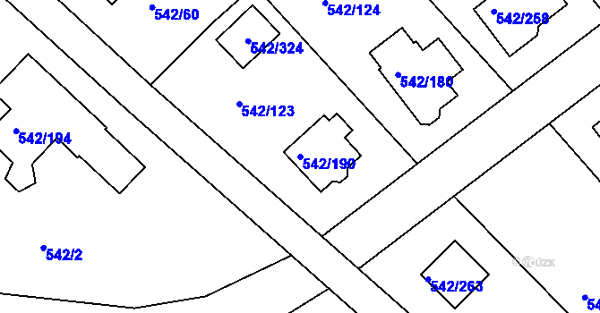 Parcela st. 542/190 v KÚ Lhota u Dobřan, Katastrální mapa