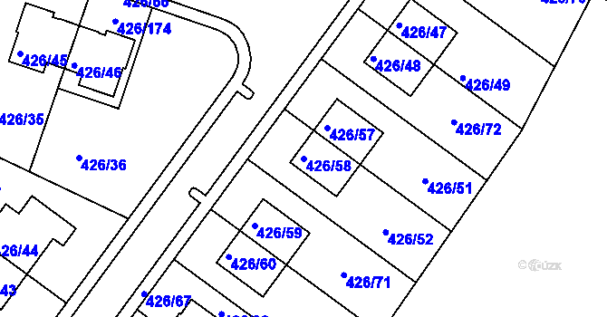 Parcela st. 426/58 v KÚ Lhota u Dobřan, Katastrální mapa