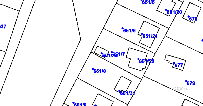 Parcela st. 651/34 v KÚ Lhota u Dobřan, Katastrální mapa