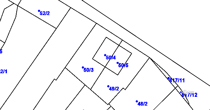 Parcela st. 50/4 v KÚ Lhota u Dobřan, Katastrální mapa
