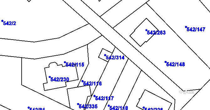 Parcela st. 542/314 v KÚ Lhota u Dobřan, Katastrální mapa