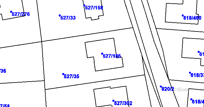 Parcela st. 527/186 v KÚ Lhota u Dobřan, Katastrální mapa