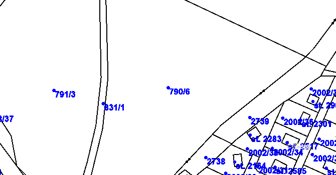 Parcela st. 790/6 v KÚ Lhota u Dobřan, Katastrální mapa