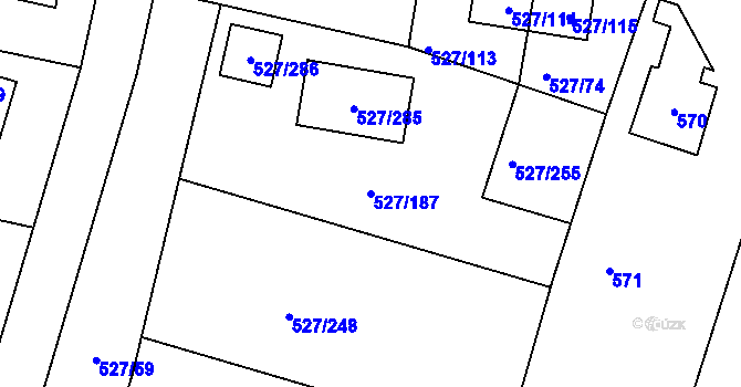 Parcela st. 527/187 v KÚ Lhota u Dobřan, Katastrální mapa