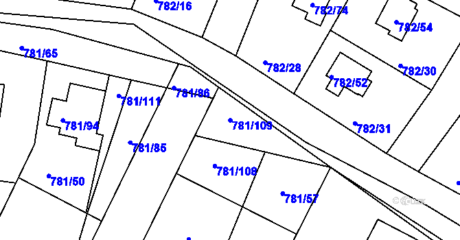 Parcela st. 781/109 v KÚ Lhota u Dobřan, Katastrální mapa