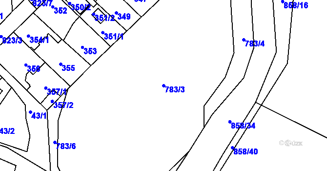 Parcela st. 783/3 v KÚ Lhota u Dobřan, Katastrální mapa
