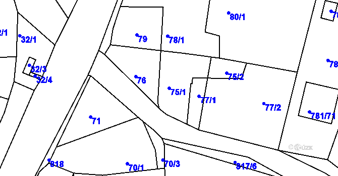 Parcela st. 75/1 v KÚ Lhota u Dobřan, Katastrální mapa