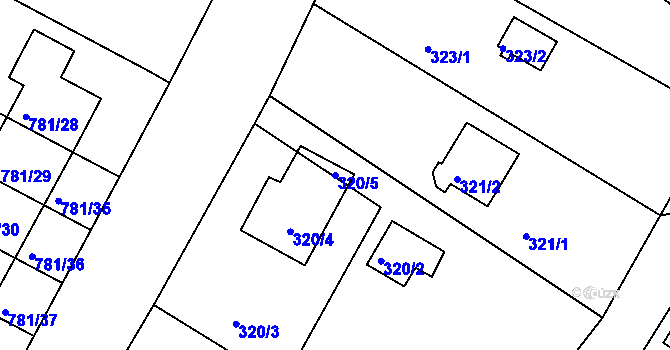 Parcela st. 320/5 v KÚ Lhota u Dobřan, Katastrální mapa