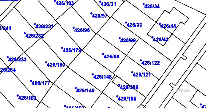 Parcela st. 426/98 v KÚ Lhota u Dobřan, Katastrální mapa
