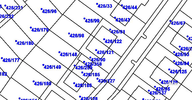 Parcela st. 426/121 v KÚ Lhota u Dobřan, Katastrální mapa