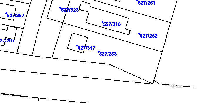 Parcela st. 527/253 v KÚ Lhota u Dobřan, Katastrální mapa