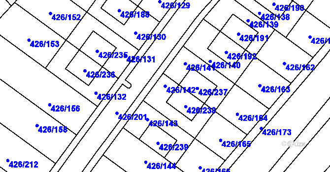 Parcela st. 426/142 v KÚ Lhota u Dobřan, Katastrální mapa