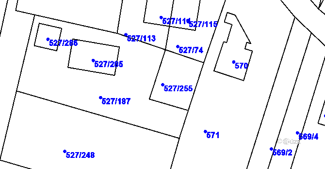 Parcela st. 527/255 v KÚ Lhota u Dobřan, Katastrální mapa