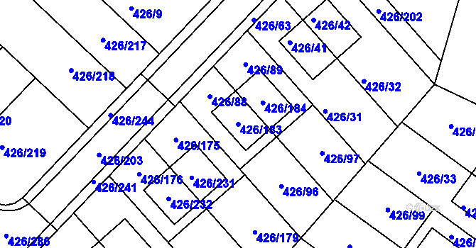 Parcela st. 426/183 v KÚ Lhota u Dobřan, Katastrální mapa