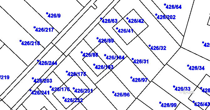 Parcela st. 426/184 v KÚ Lhota u Dobřan, Katastrální mapa