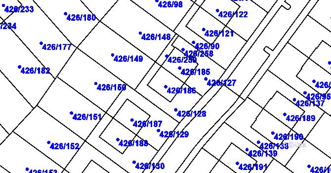 Parcela st. 426/186 v KÚ Lhota u Dobřan, Katastrální mapa