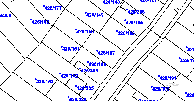 Parcela st. 426/187 v KÚ Lhota u Dobřan, Katastrální mapa