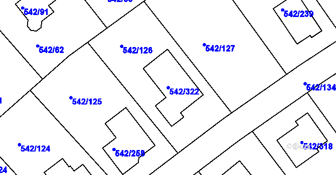 Parcela st. 542/322 v KÚ Lhota u Dobřan, Katastrální mapa