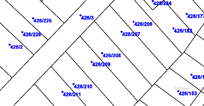 Parcela st. 426/208 v KÚ Lhota u Dobřan, Katastrální mapa