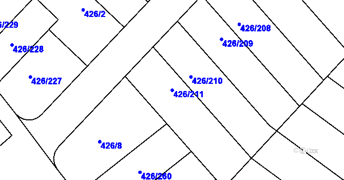 Parcela st. 426/211 v KÚ Lhota u Dobřan, Katastrální mapa