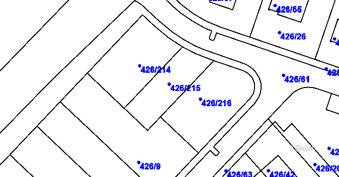 Parcela st. 426/215 v KÚ Lhota u Dobřan, Katastrální mapa