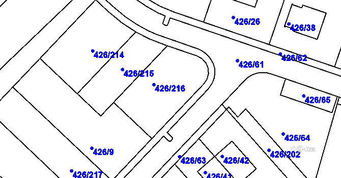 Parcela st. 426/216 v KÚ Lhota u Dobřan, Katastrální mapa