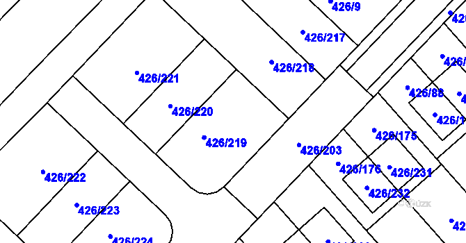 Parcela st. 426/219 v KÚ Lhota u Dobřan, Katastrální mapa