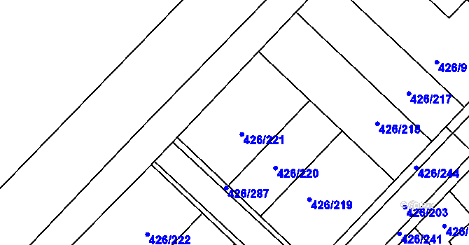 Parcela st. 426/221 v KÚ Lhota u Dobřan, Katastrální mapa