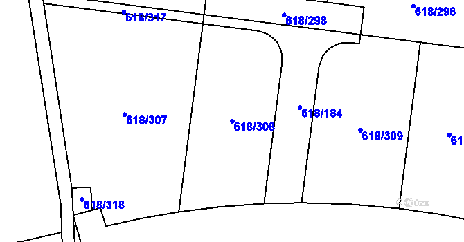 Parcela st. 618/308 v KÚ Lhota u Dobřan, Katastrální mapa
