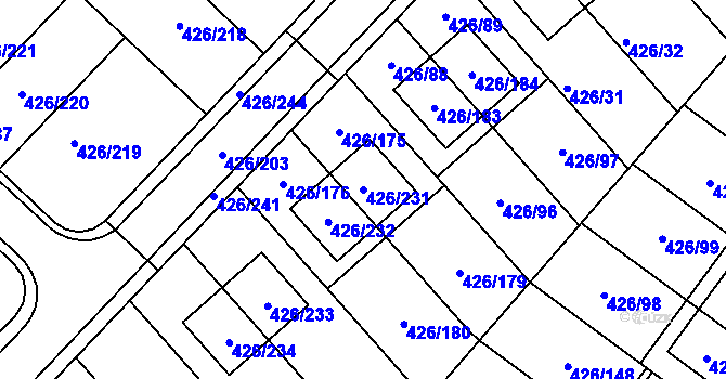 Parcela st. 426/231 v KÚ Lhota u Dobřan, Katastrální mapa