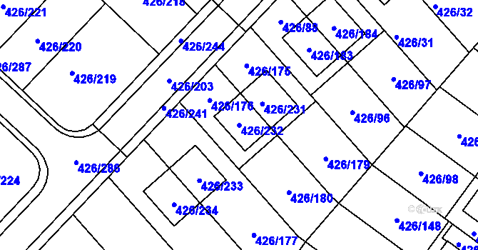 Parcela st. 426/232 v KÚ Lhota u Dobřan, Katastrální mapa