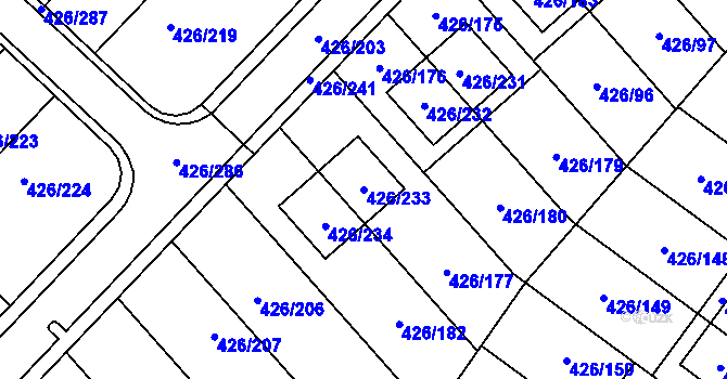 Parcela st. 426/233 v KÚ Lhota u Dobřan, Katastrální mapa