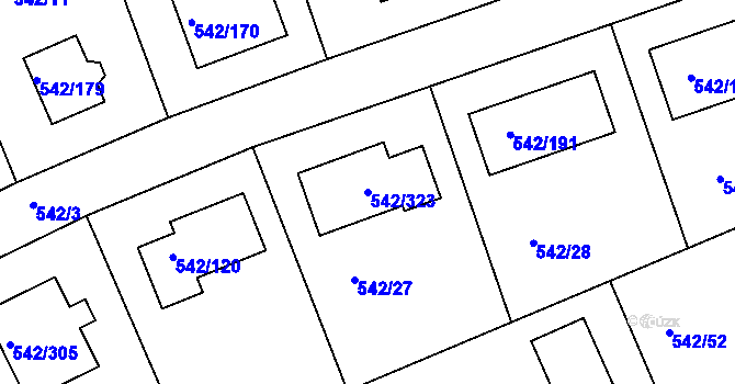 Parcela st. 542/323 v KÚ Lhota u Dobřan, Katastrální mapa