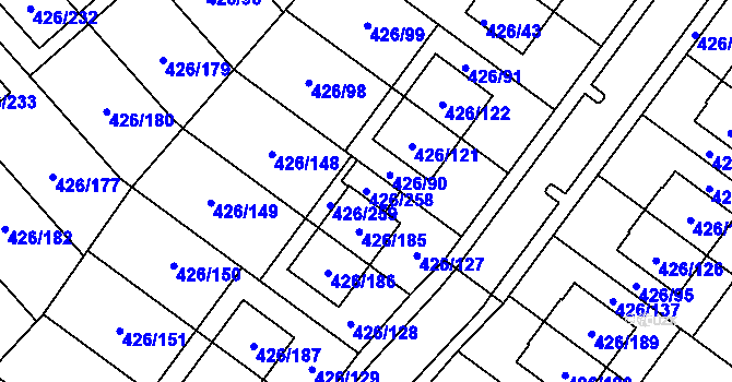 Parcela st. 426/258 v KÚ Lhota u Dobřan, Katastrální mapa