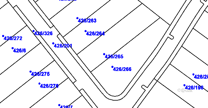Parcela st. 426/265 v KÚ Lhota u Dobřan, Katastrální mapa