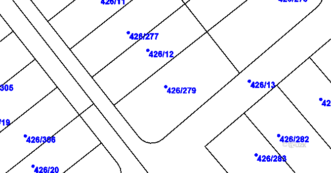 Parcela st. 426/279 v KÚ Lhota u Dobřan, Katastrální mapa