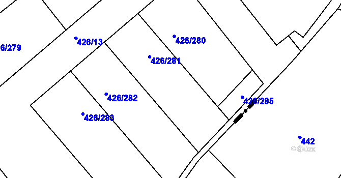 Parcela st. 426/281 v KÚ Lhota u Dobřan, Katastrální mapa