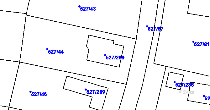 Parcela st. 527/289 v KÚ Lhota u Dobřan, Katastrální mapa
