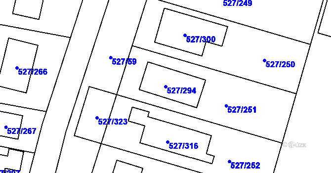 Parcela st. 527/294 v KÚ Lhota u Dobřan, Katastrální mapa
