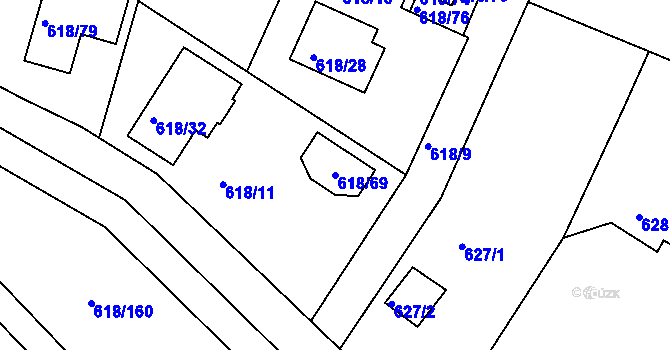Parcela st. 618/69 v KÚ Lhota u Dobřan, Katastrální mapa