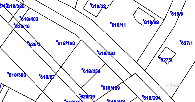 Parcela st. 618/383 v KÚ Lhota u Dobřan, Katastrální mapa